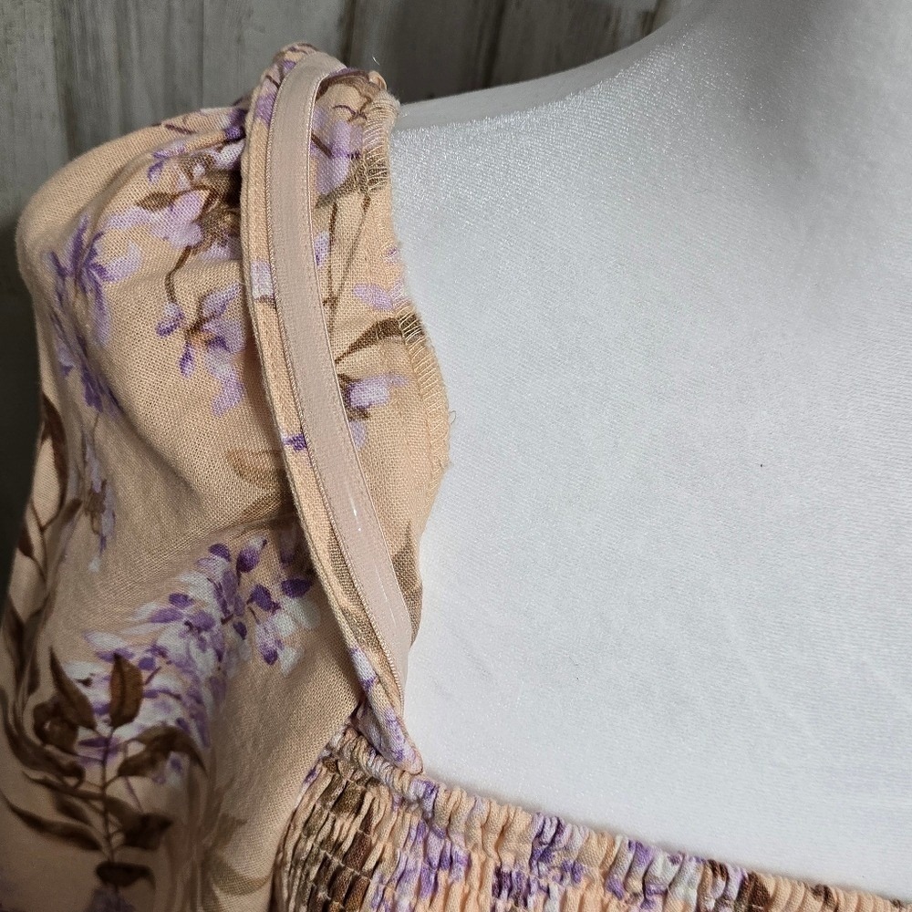 House of Harlow 1960 Peach Purple Floral Linen Blend Boho Midi Dress Size Medium - Picture 9 of 9